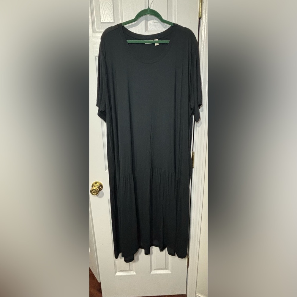 NEW NO TAGS LOGO By LORI GOLDSTEIN SZ 4X BLACK Cotton Modal Gusset Midi Dress